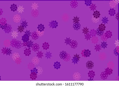 Light Purple vector background with xmas snowflakes. Glitter abstract illustration with crystals of ice. The pattern can be used for new year ad, booklets.