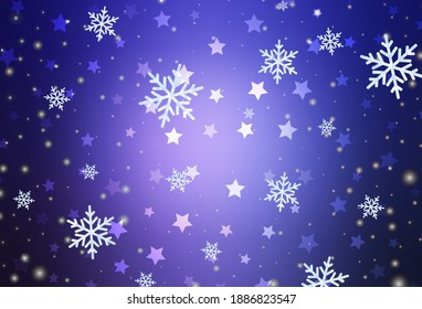 Light Purple vector background with xmas snowflakes, stars. Colorful snowflakes with gradient snowflakes. Base part for New Year leaflets.