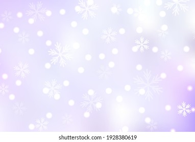 Fondo vectorial púrpura claro con copos de nieve de Navidad, estrellas. Decoración colorida en estilo navideño con nieve. Plantilla para el fondo de Año Nuevo.