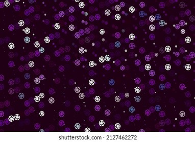 Light Purple vector background with xmas snowflakes. Shining colored illustration with snow in christmas style. New year design for your business advert.
