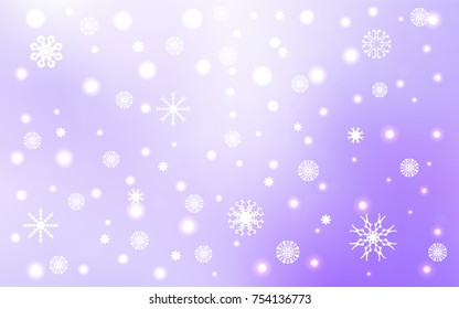 Light Purple vector background with xmas snowflakes. Snow on blurred abstract background with gradient. The template can be used as a new year background.