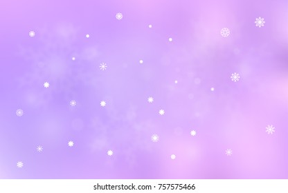 Light Purple vector background with xmas snowflakes. Blurred decorative design in xmas style with snow. The template can be used as a new year background.