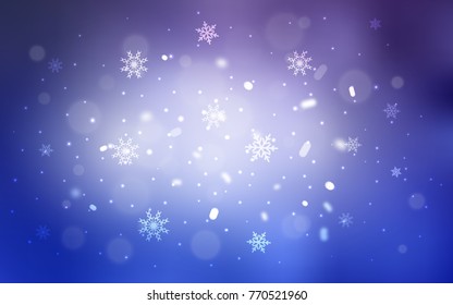 Light Purple vector background with xmas snowflakes. Snow on blurred abstract background with gradient. The pattern can be used for year new  websites.