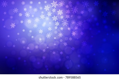 Light Purple vector background with xmas snowflakes. Decorative shining illustration with snow on abstract template. New year design for your ad, poster, banner.