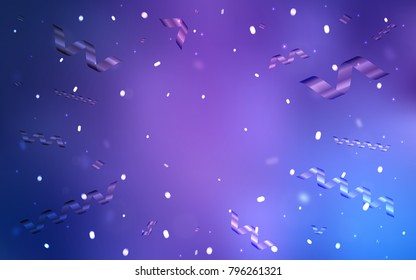 Light Purple vector background with xmas confetti. Beautiful colored illustration with ribbon in celebration style. The pattern can be used for new year ad, booklets.