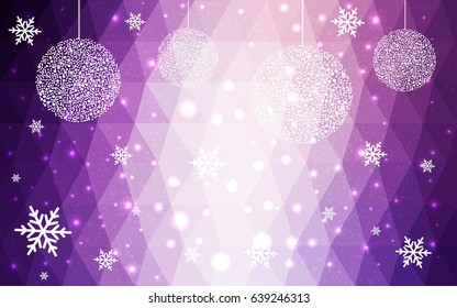 Light Purple vector christmas polygon background. Low poly Illustration consisting of triangles with snowflakes. Texture, seamless background of New Year celebration.