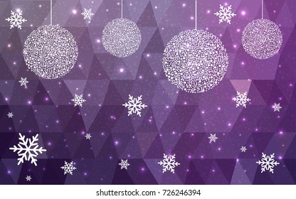 Light Purple vector christmas polygon background. Low poly Illustration consisting of triangles with snowflakes. Texture, seamless background of New Year celebration.