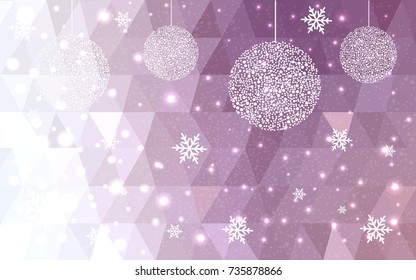 Light Purple vector christmas polygon background. Low poly Illustration consisting of triangles with snowflakes. Texture, seamless background of New Year celebration.