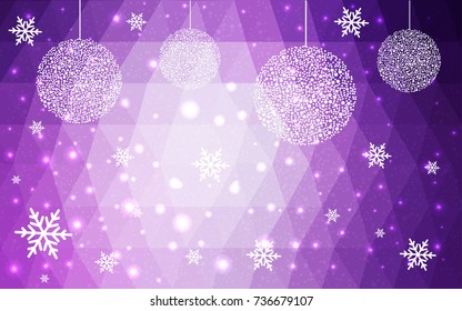 Light Purple vector christmas polygon background. Low poly Illustration consisting of triangles with snowflakes. Texture, seamless background of New Year celebration.