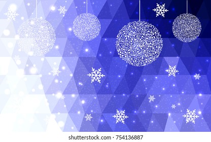 Light Purple vector christmas polygon background. Low poly Illustration consisting of triangles with snowflakes. Texture, seamless background of New Year celebration.