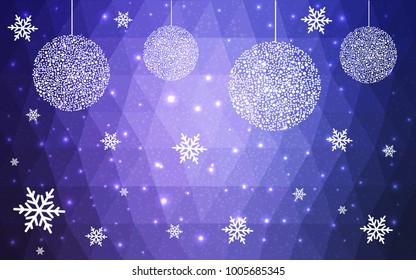 Light Purple vector christmas postcard low polygon background. Illustration consisting of triangles. Abstract triangular polygonal origami or crystal design of New Year celebration.
