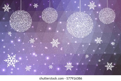 Light Purple vector christmas postcard low polygon background. Illustration consisting of triangles. Abstract triangular polygonal origami or crystal design of New Year celebration.