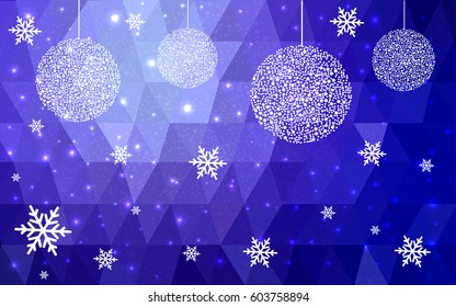 Light Purple vector christmas postcard low polygon background. Illustration consisting of triangles. Abstract triangular polygonal origami or crystal design of New Year celebration.