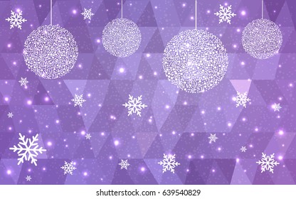 Light purple vector christmas postcard low polygon background. Illustration consisting of triangles. Abstract triangular polygonal origami or crystal design of New Year celebration.