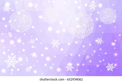 Light Purple vector christmas postcard low polygon background. Illustration consisting of triangles. Abstract triangular polygonal origami or crystal design of New Year celebration.