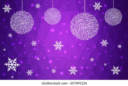 Light Purple vector christmas postcard low polygon background. Illustration consisting of triangles. Abstract triangular polygonal origami or crystal design of New Year celebration.