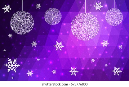 Light Purple vector christmas postcard low polygon background. Illustration consisting of triangles. Abstract triangular polygonal origami or crystal design of New Year celebration.