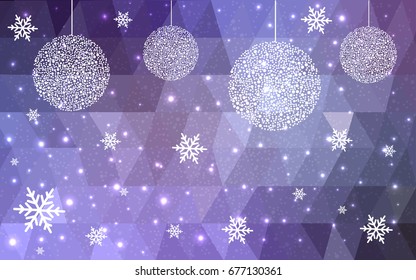 Light Purple vector christmas postcard low polygon background. Illustration consisting of triangles. Abstract triangular polygonal origami or crystal design of New Year celebration.