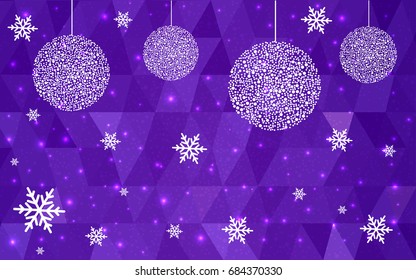Light Purple vector christmas postcard low polygon background. Illustration consisting of triangles. Abstract triangular polygonal origami or crystal design of New Year celebration.