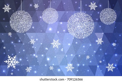 Light Purple vector christmas postcard low polygon background. Illustration consisting of triangles. Abstract triangular polygonal origami or crystal design of New Year celebration.