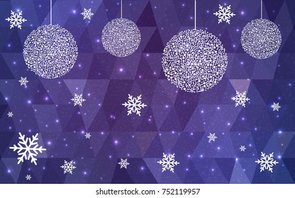 Light Purple vector christmas postcard low polygon background. Illustration consisting of triangles. Abstract triangular polygonal origami or crystal design of New Year celebration.