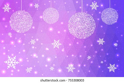 Light Purple vector christmas postcard low polygon background. Illustration consisting of triangles. Abstract triangular polygonal origami or crystal design of New Year celebration.