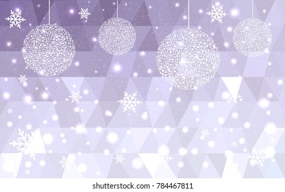 Light Purple vector christmas postcard low polygon background. Illustration consisting of triangles. Abstract triangular polygonal origami or crystal design of New Year celebration.