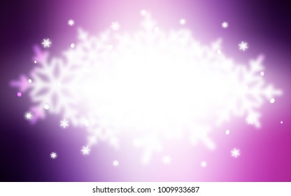 Light Purple vector cover with beautiful snowflakes. Decorative shining illustration with snow on abstract template. The template can be used as a new year background.