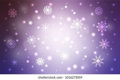 Light Purple vector cover with beautiful snowflakes. Glitter abstract illustration with crystals of ice. The template can be used as a new year background.