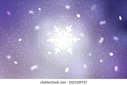 Light Purple vector cover with beautiful snowflakes. Shining colored illustration with snow in christmas style. New year design for your ad, poster, banner.