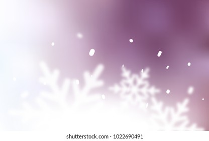 Light Purple vector cover with beautiful snowflakes. Blurred decorative design in xmas style with snow. New year design for your ad, poster, banner.