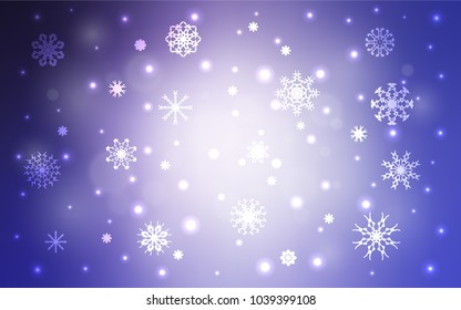 Light Purple vector cover with beautiful snowflakes. Glitter abstract illustration with crystals of ice. The template can be used as a new year background.