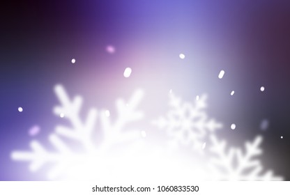 Light Purple vector cover with beautiful snowflakes. Snow on blurred abstract background with gradient. The template can be used as a new year background.