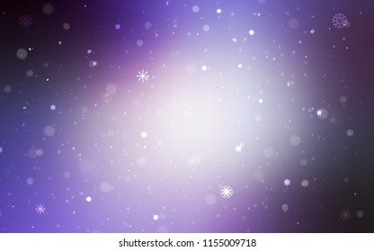 Light Purple vector cover with beautiful snowflakes. Decorative shining illustration with snow on abstract template. The pattern can be used for new year leaflets.