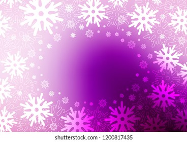Light Purple vector cover with beautiful snowflakes. Blurred decorative design in xmas style with snow. New year design for your ad, poster, banner.
