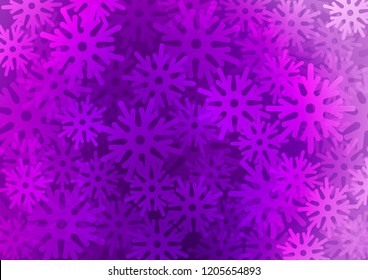 Light Purple vector cover with beautiful snowflakes. Blurred decorative design in xmas style with snow. New year design for your business advert.