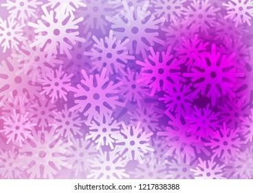 Light Purple vector cover with beautiful snowflakes. Snow on blurred abstract background with gradient. New year design for your business advert.