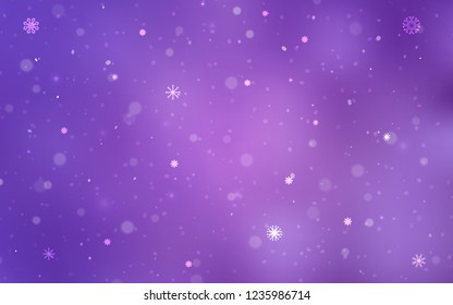 Light Purple vector cover with beautiful snowflakes. Shining colored illustration with snow in christmas style. The pattern can be used for new year leaflets.