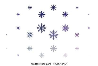 Light Purple vector cover with beautiful snowflakes. Shining colored illustration with snow in christmas style. The pattern can be used for year new  websites.
