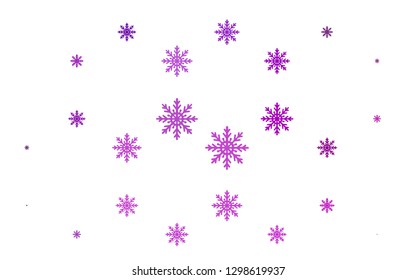 Light Purple vector cover with beautiful snowflakes. Shining colored illustration with snow in christmas style. New year design for your ad, poster, banner.
