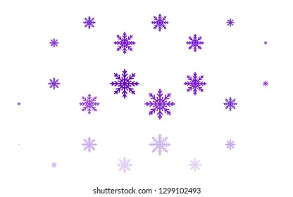 Light Purple vector cover with beautiful snowflakes. Snow on blurred abstract background with gradient. The template can be used as a new year background.