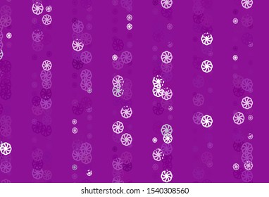 Light Purple vector cover with beautiful snowflakes. Decorative shining illustration with snow on abstract template. The template can be used as a new year background.