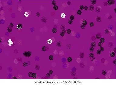 Light Purple vector cover with beautiful snowflakes. Blurred decorative design in xmas style with snow. The pattern can be used for year new  websites.