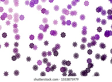 Light Purple vector cover with beautiful snowflakes. Snow on blurred abstract background with gradient. The pattern can be used for new year ad, booklets.
