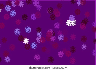 Light Purple vector cover with beautiful snowflakes. Decorative shining illustration with snow on abstract template. The template can be used as a new year background.