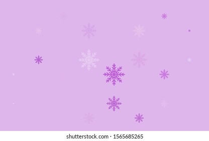 Light Purple vector cover with beautiful snowflakes. Snow on blurred abstract background with gradient. The pattern can be used for new year leaflets.