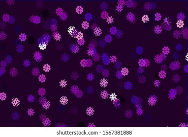 Light Purple vector cover with beautiful snowflakes. Blurred decorative design in xmas style with snow. New year design for your ad, poster, banner.