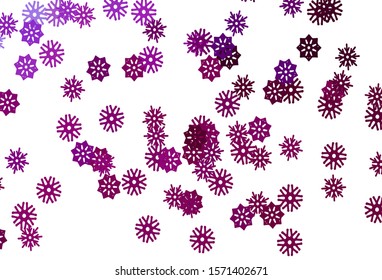 Light Purple vector cover with beautiful snowflakes. Decorative shining illustration with snow on abstract template. The template can be used as a new year background.