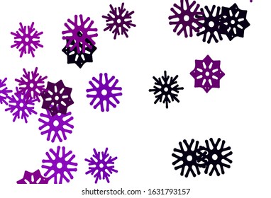 Light Purple vector cover with beautiful snowflakes. Shining colored illustration with snow in christmas style. New year design for your ad, poster, banner.