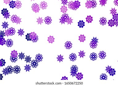 Light Purple vector cover with beautiful snowflakes. Snow on blurred abstract background with gradient. New year design for your business advert.